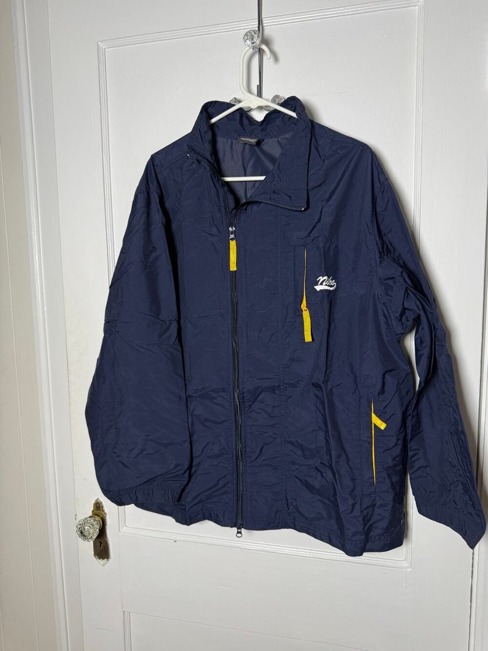 Vintage 90s Nike Windbreaker Mens M Navy Yellow Nylon Jacket Gorpcore Retro